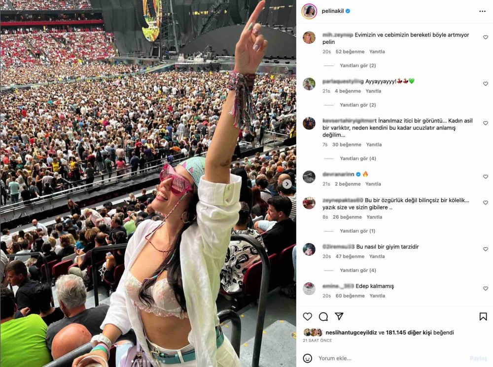 pelin akil amsterdam da coldplay konserine gitti sutyenli paylasimi sosyal medyayi ikiye boldu